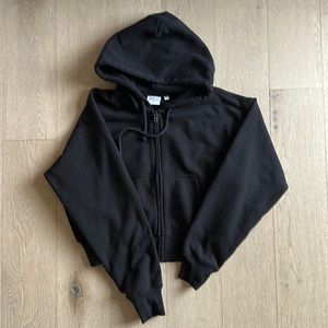 aritzia tna terry fleece boyfriend boxy zip hoodie size small euc black